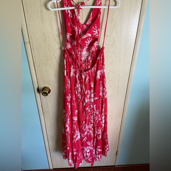 Free People Lille Printed Maxi Halter Dress Raspberry Red Endless Summer Beach L - Picture 6 of 15
